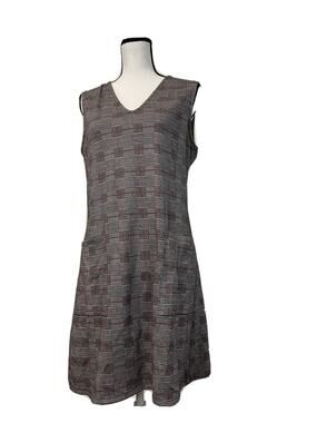 Spring A Line Dress Womens 10 Gray Shift Plaid Sleeveless V Neck N135